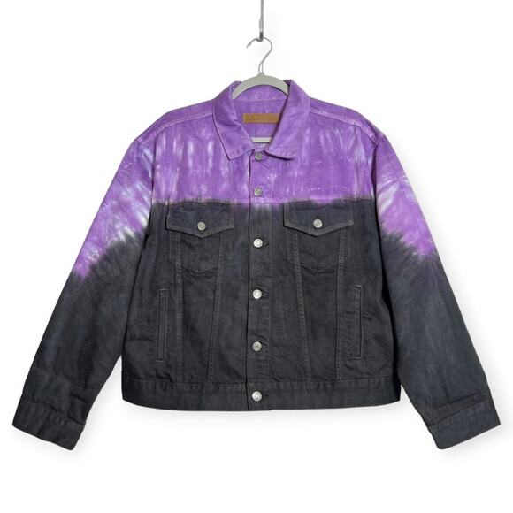 GRLFRND KIM Jean Jacket SIZE L Purple Black Brokedown Palace Tie Dye Denim USA - Picture 1 of 12